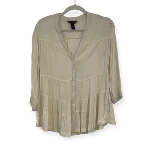 Bit  &  Bridle Women Ivory 3/4 Sleeve Bohemian Blouse Size M